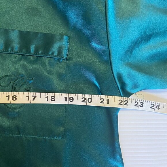 Vtg Victoria's Secret Gold Label Green Satin Button Down Sleep Shirt S Designer - Picture 11 of 13